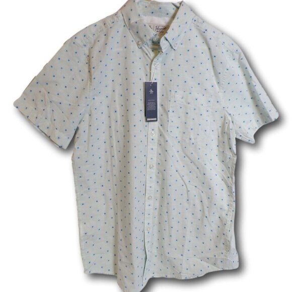 ORIGINAL PENGUIN Surf Spray Short Sleeve Dobby Woven Shirt Size: S NWT - Picture 3 of 4